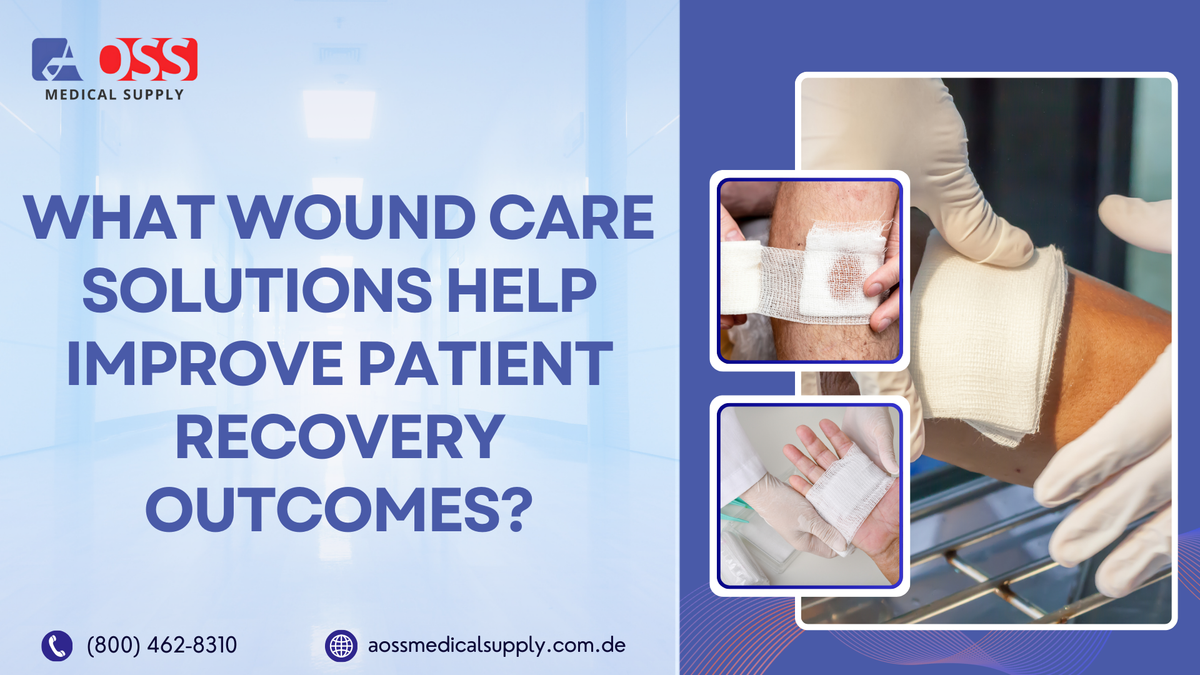 Image showcasing wound care solutions that help improve patient recovery, featuring close-ups of bandage applications by medical professionals