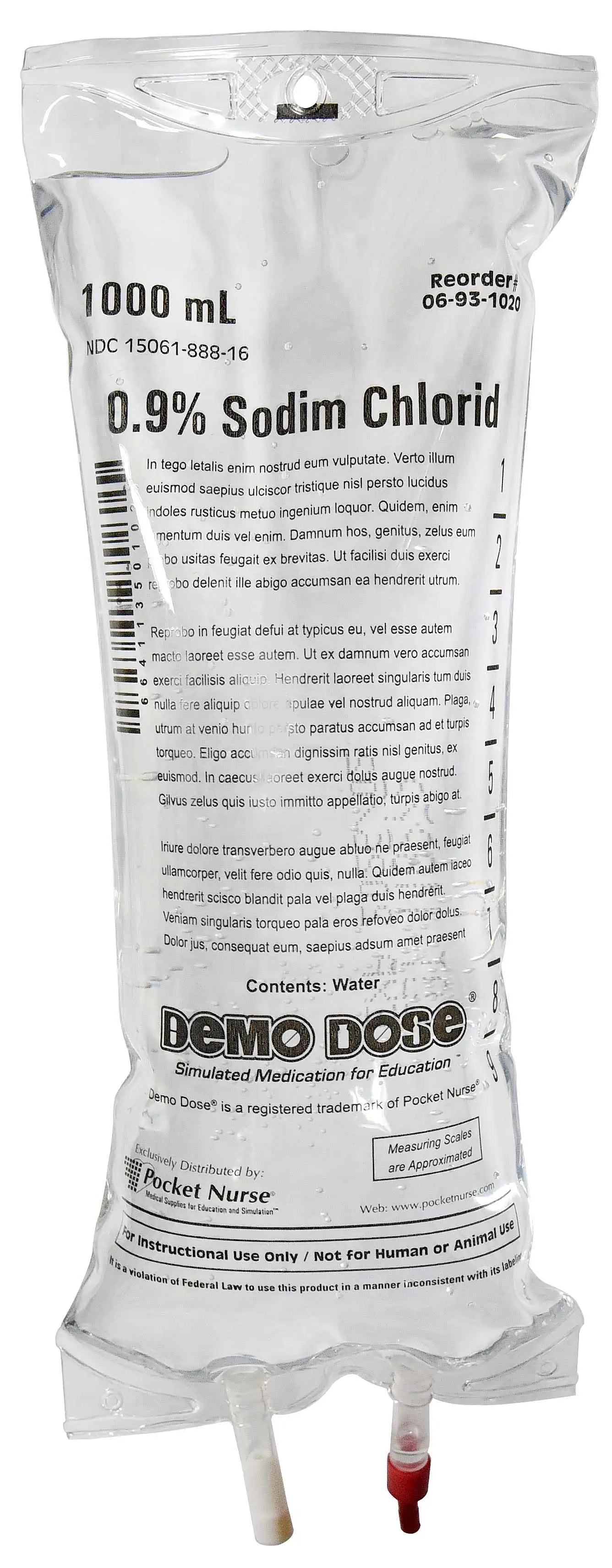 Demo Dose® 0.9% Sodim Chlorid IV Fluid, 1000mL Only for training nor for human or animal use