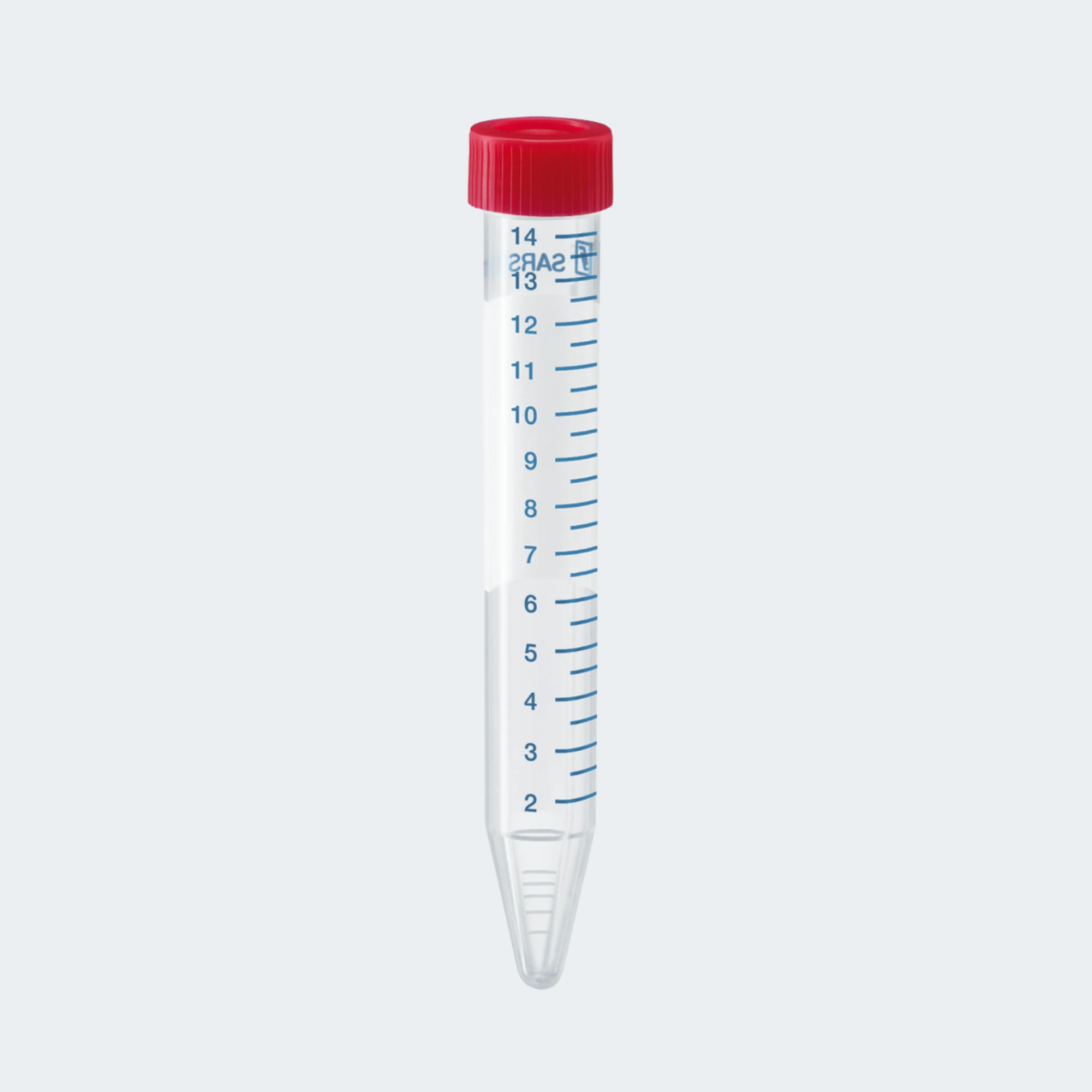 15ml Centrifuge tube; PP; printed graduations with red cap; 500 per case