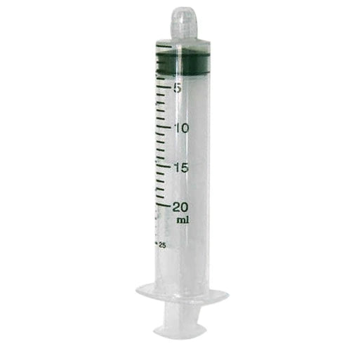 Clear plastic syringe with measurement markings on a white background