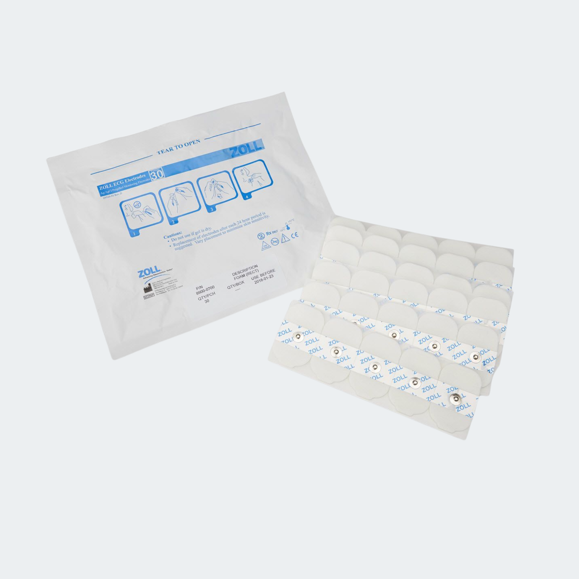 30 ECG Rectangular Electrodes, 6 Strips of 5 Per Pouch/600 Per Case