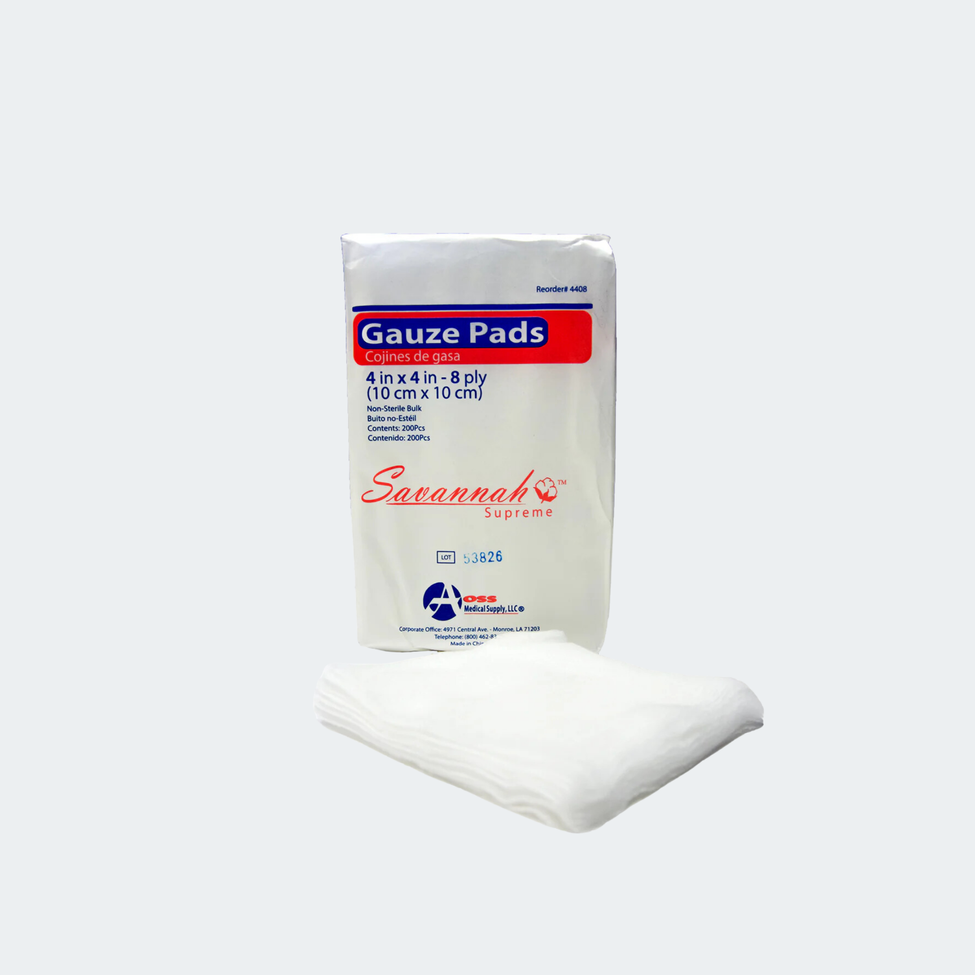 AOSS Brand Savannah Supreme gauze are ideal for multiple applications and are extra soft for increased patient comfort.&nbsp;
AOSS Medical Supply
4 X 4;&nbsp;8 ply; Non-Sterile
200/BG