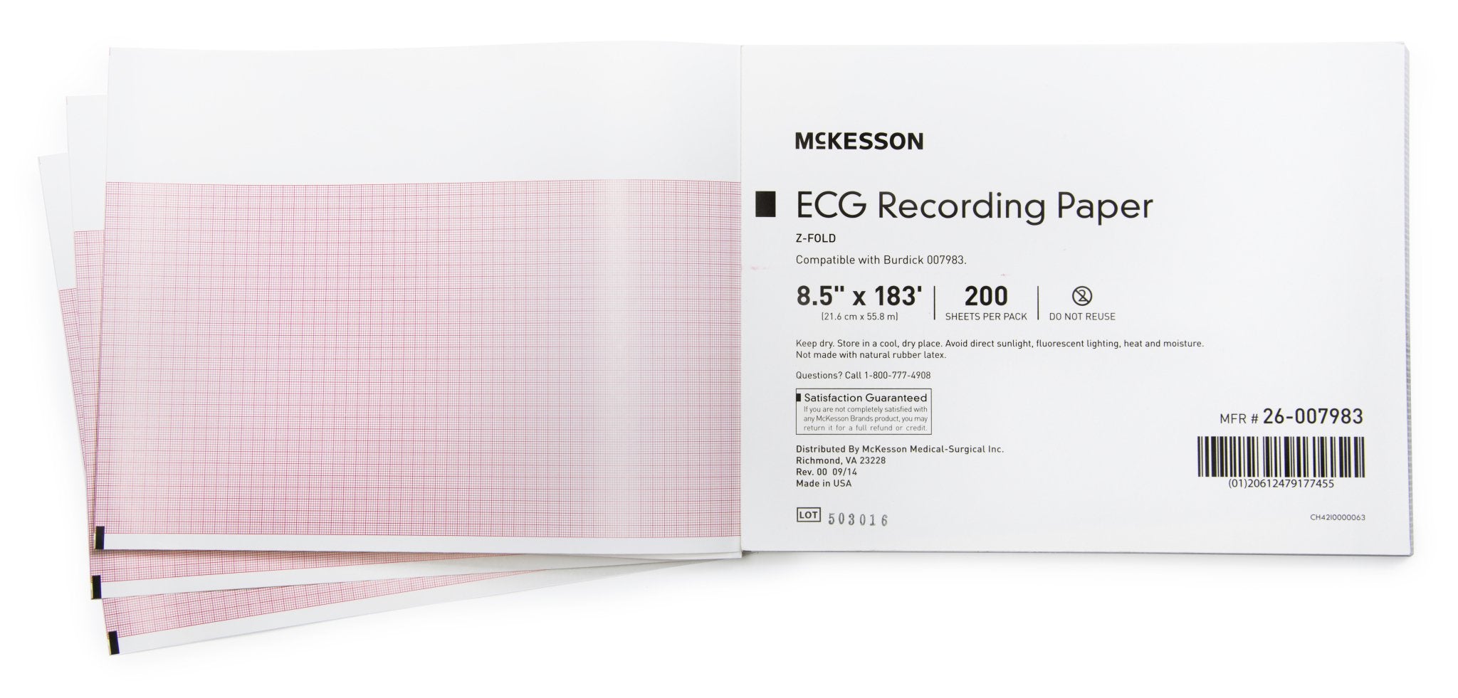 Recording Chart Paper McKesson Z-Fold Red Grid 200/PK