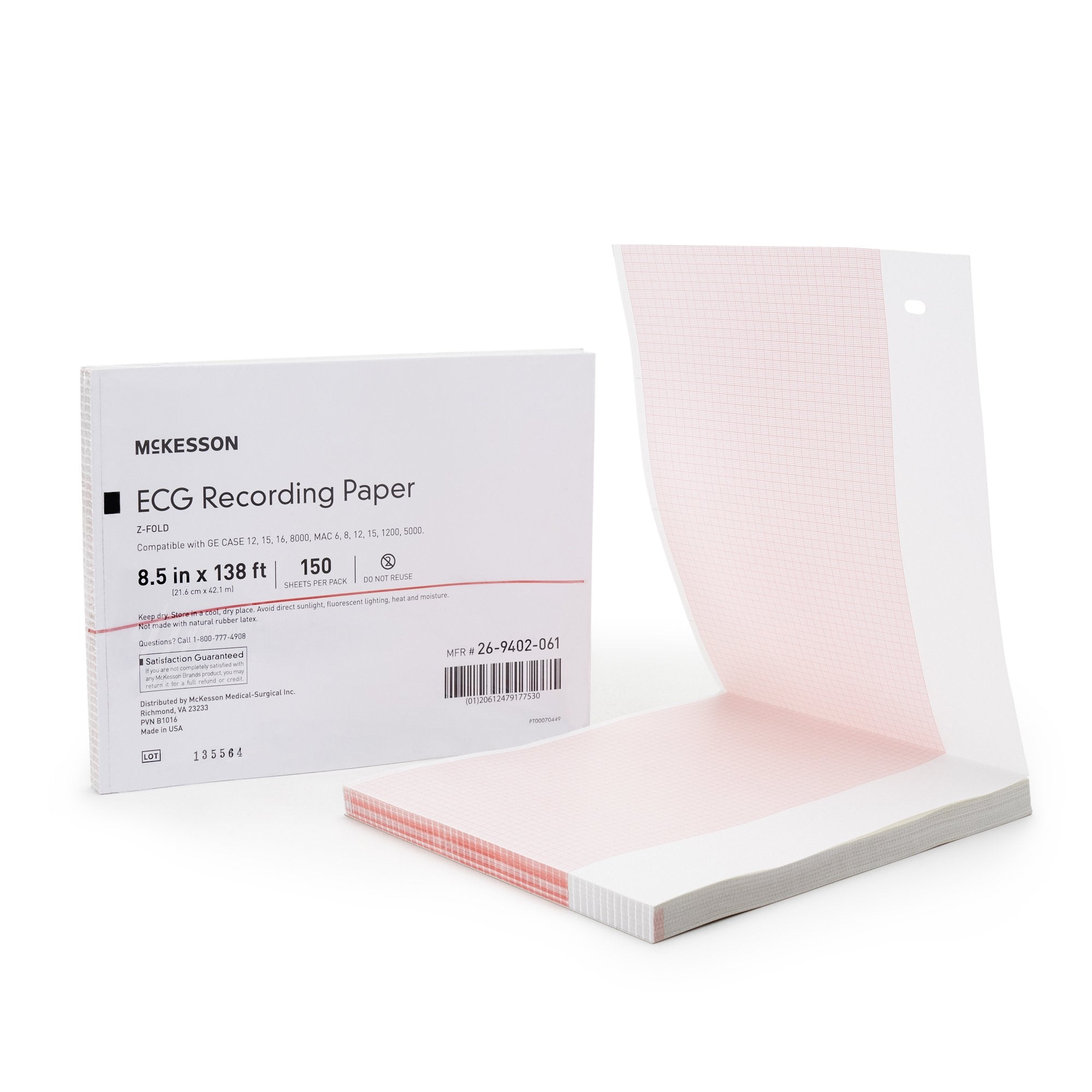 Recording Chart Paper McKesson Z-Fold Red Grid SKU: 26-9402-061, 150 Sheets per Pack