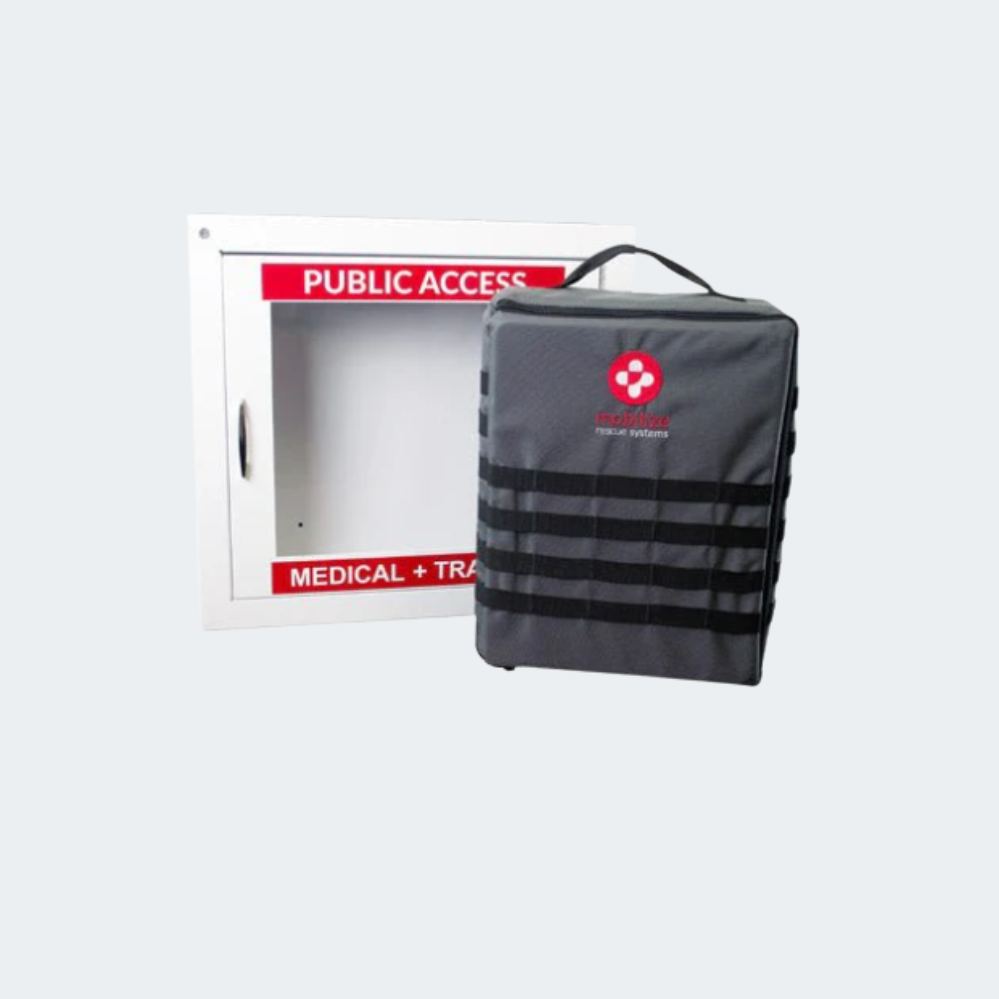 Alarmed Wall Cabinet for COMPREHENSIVE or MOBILE Trauma Kit, Store One (1) COMPREHENSIVE or MOBILE Trauma Kit, Triangular Sign Included