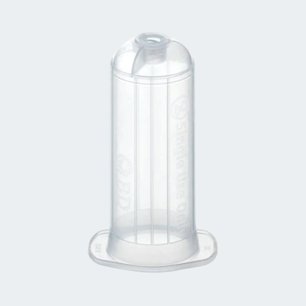 A clear plastic baby bottle nipple or breast protection cap with a flared base, shown on a light gray background.