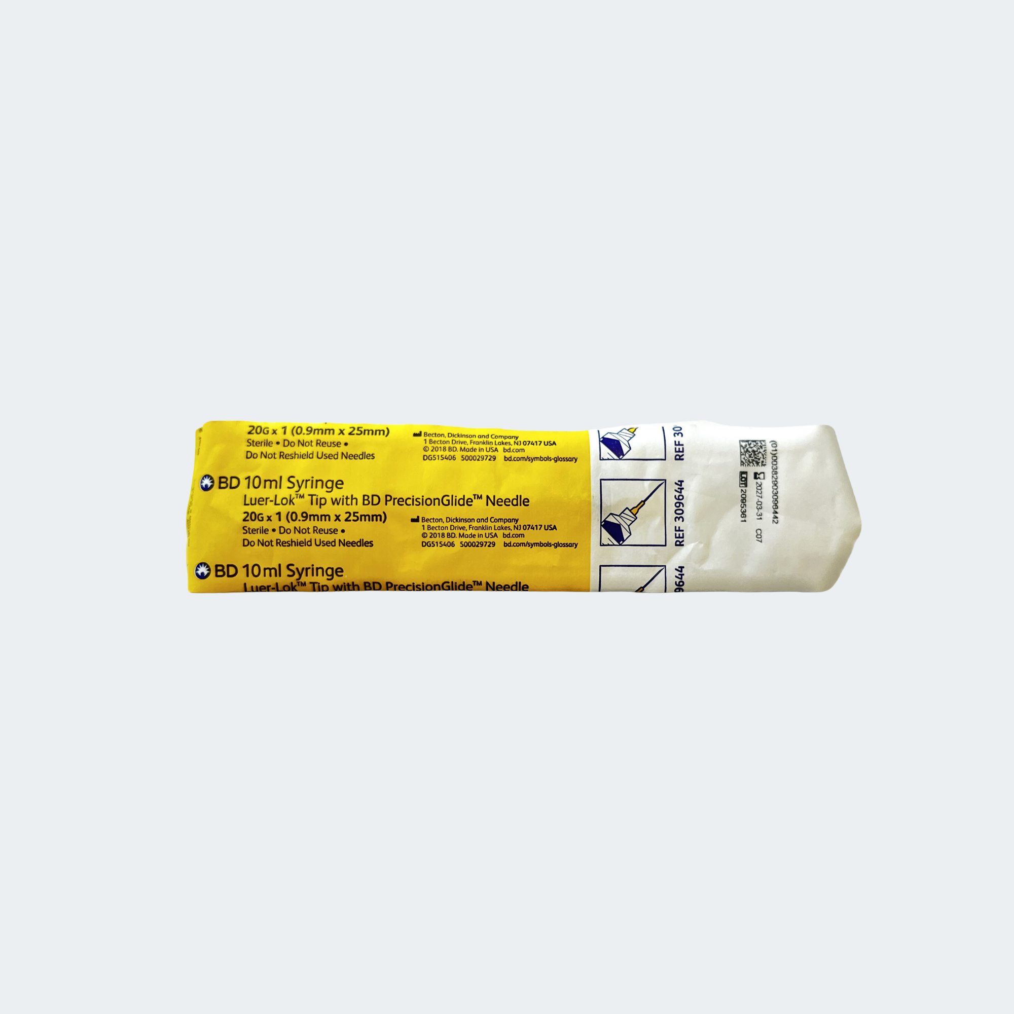 BD Luer-Lok™ Syringe with attached needle 20 G x 1 in. sterile, single use, 10 mL