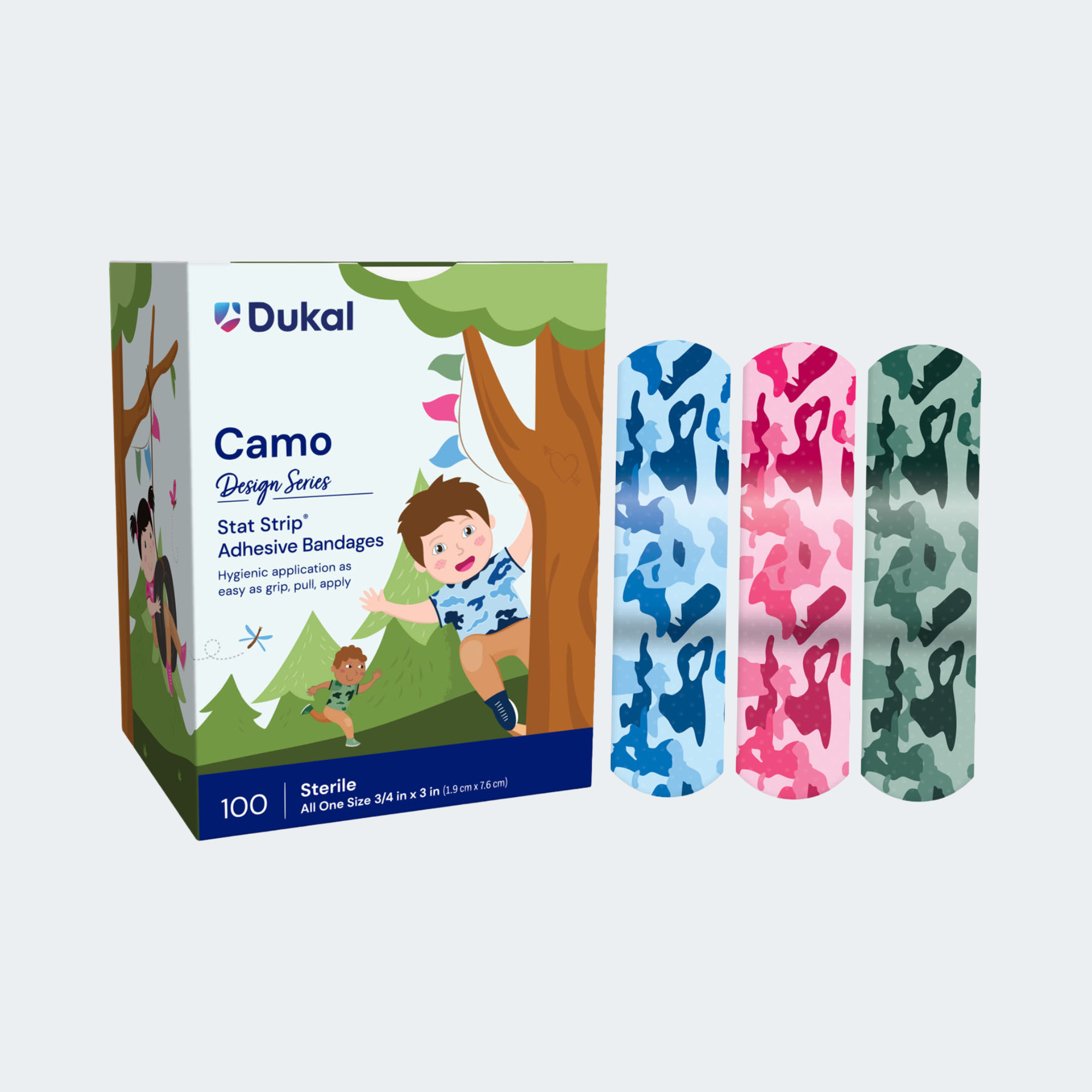 Band-Aid, Stat Strip, Pink & Blue Camouflage, ¾"x3" (100/BX)