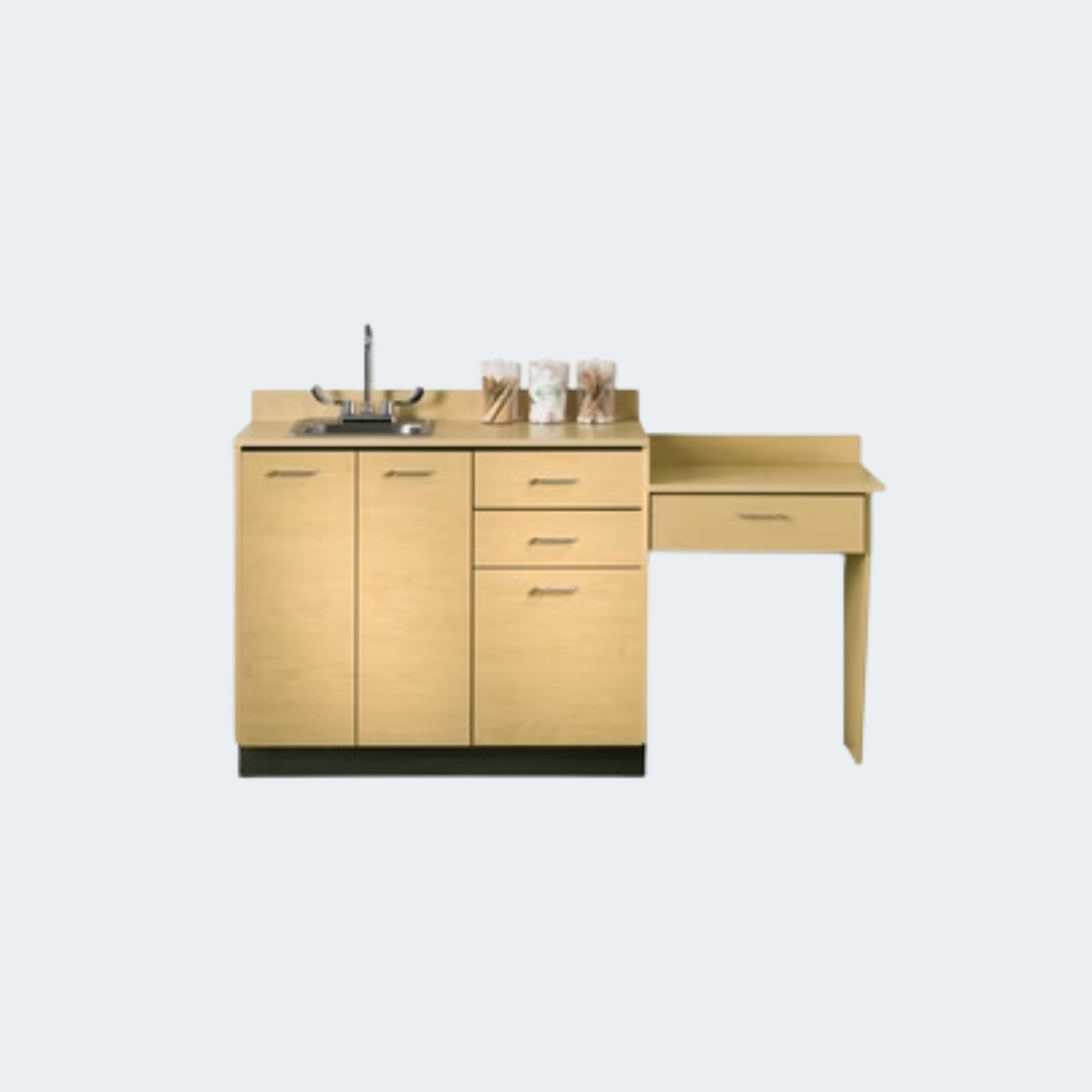 Base Cabinet Set with 3 Doors, 3 Drawers, Desk and Sink
