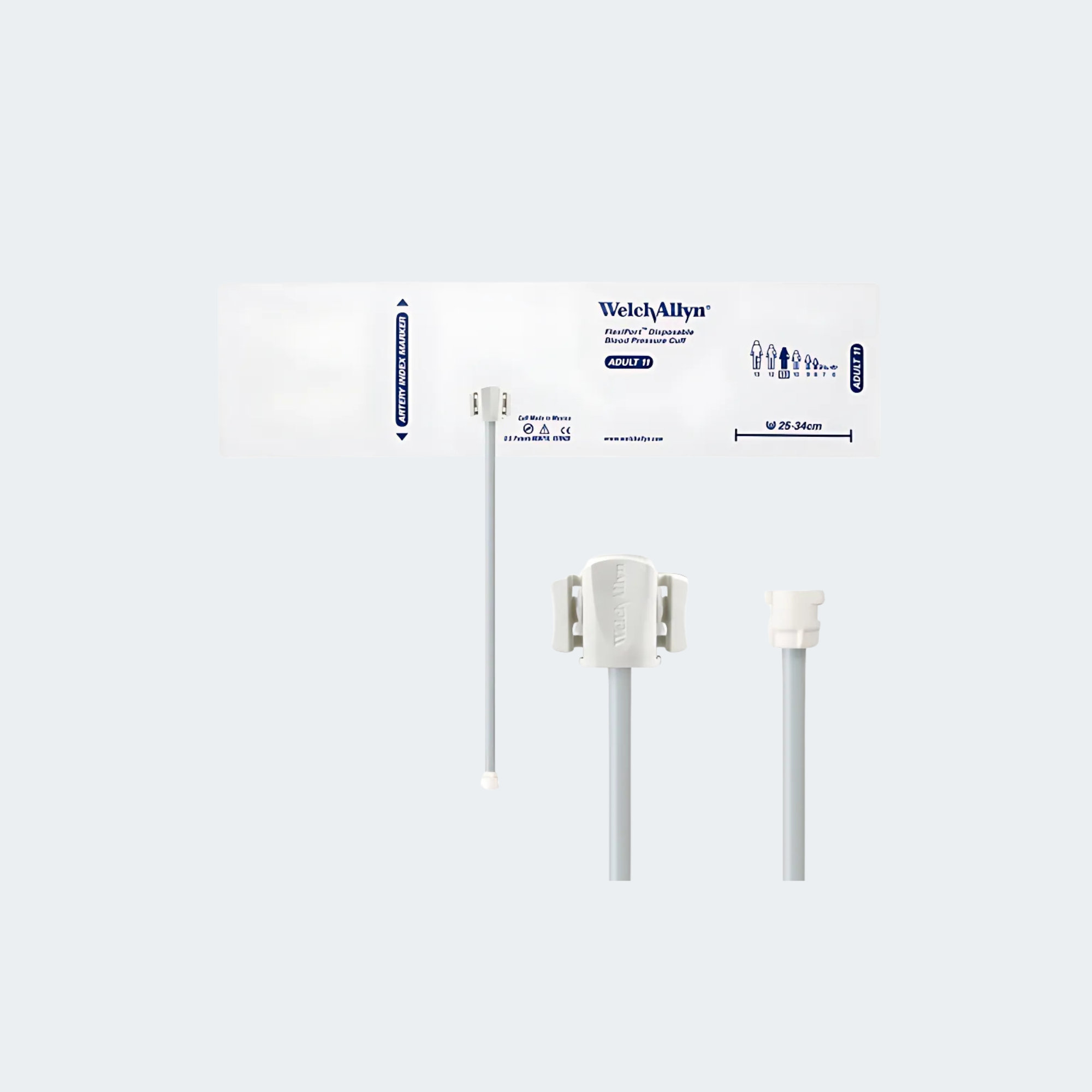 Welch Allyn FlexiPort Blood Pressure Cuff; Size-10 Small Adult, Soft Disposable, 2-Tubes, Male Screw (#5082-164) Connectors
