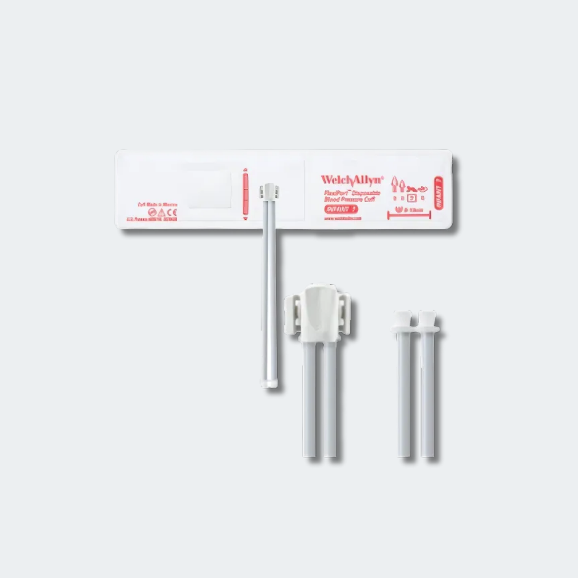 Welch Allyn FlexiPort Blood Pressure Cuff; Size-07 Infant, Soft Disposable, 2-Tubes, Male Screw (#5082-164) Connectors; Qty. 20