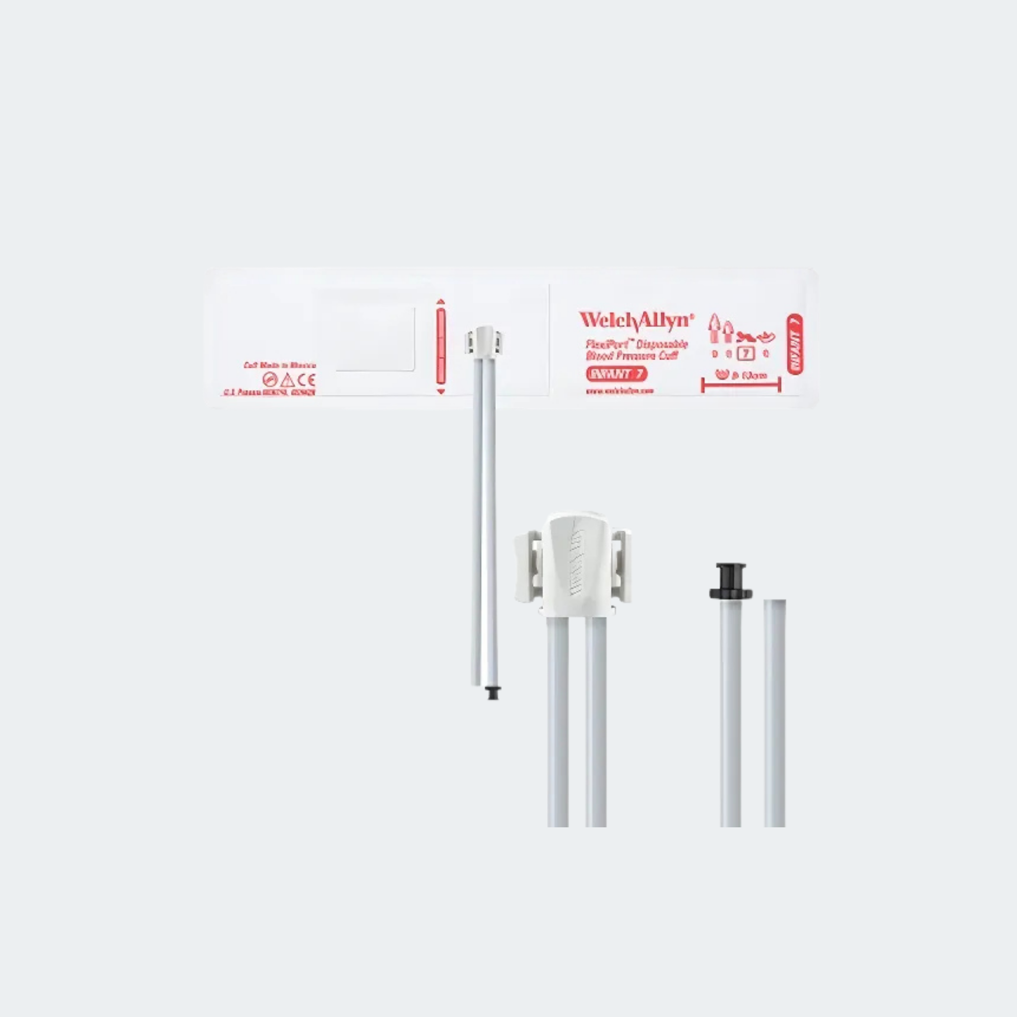 Welch Allyn FlexiPort Blood Pressure Cuff; Size-07 Infant, Soft Disposable, 2-Tubes (8.0 and 13.0 in/20.3 and 33.0 cm), Tri- Purpose (#5082-168) Connectors