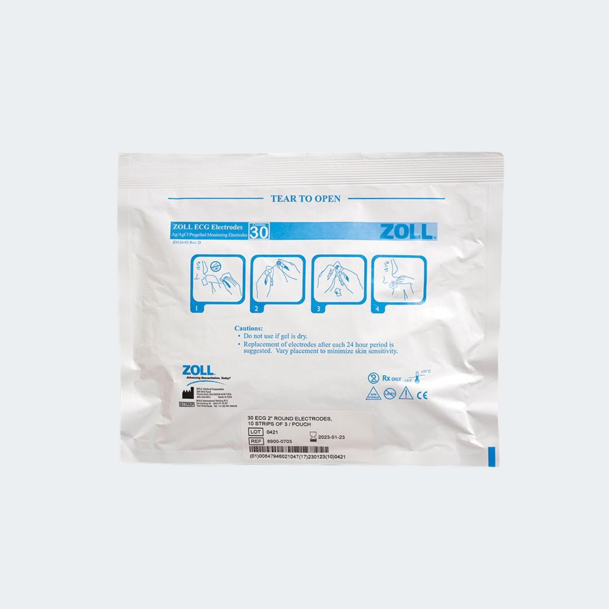 ECG Lg 2" Round Electrodes, 10 Strips of 3 Per Pouch/600 Per Case