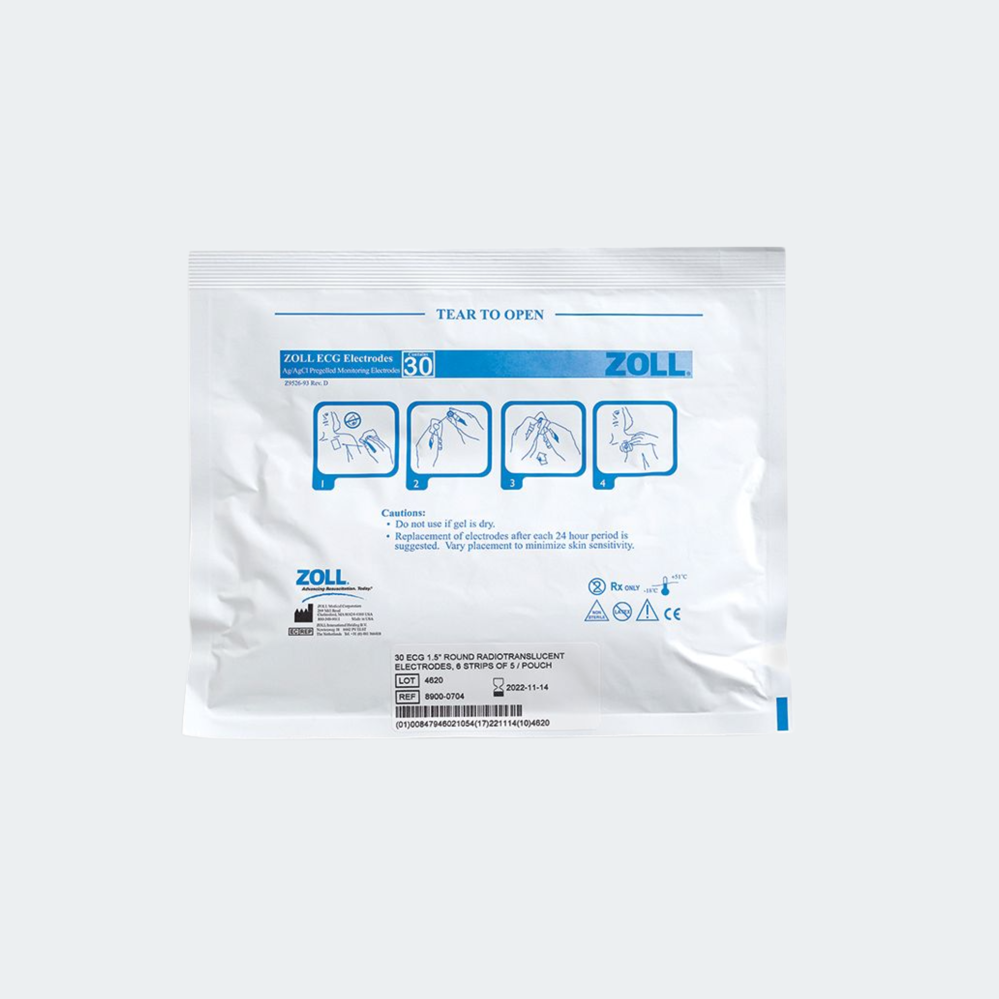 ECG Small 1.5" Round Electrodes, 6 Strips of 5 Per Pouch/600 Per Case