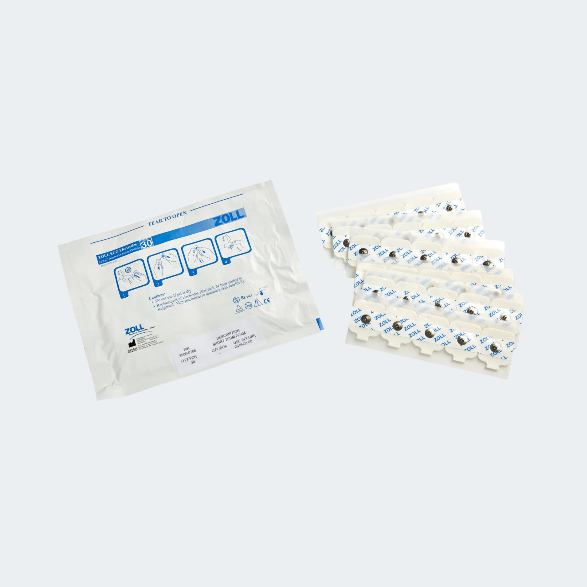 ECG Square Electrodes, 6 Strips of 5 Per Pouch/600 Per Case