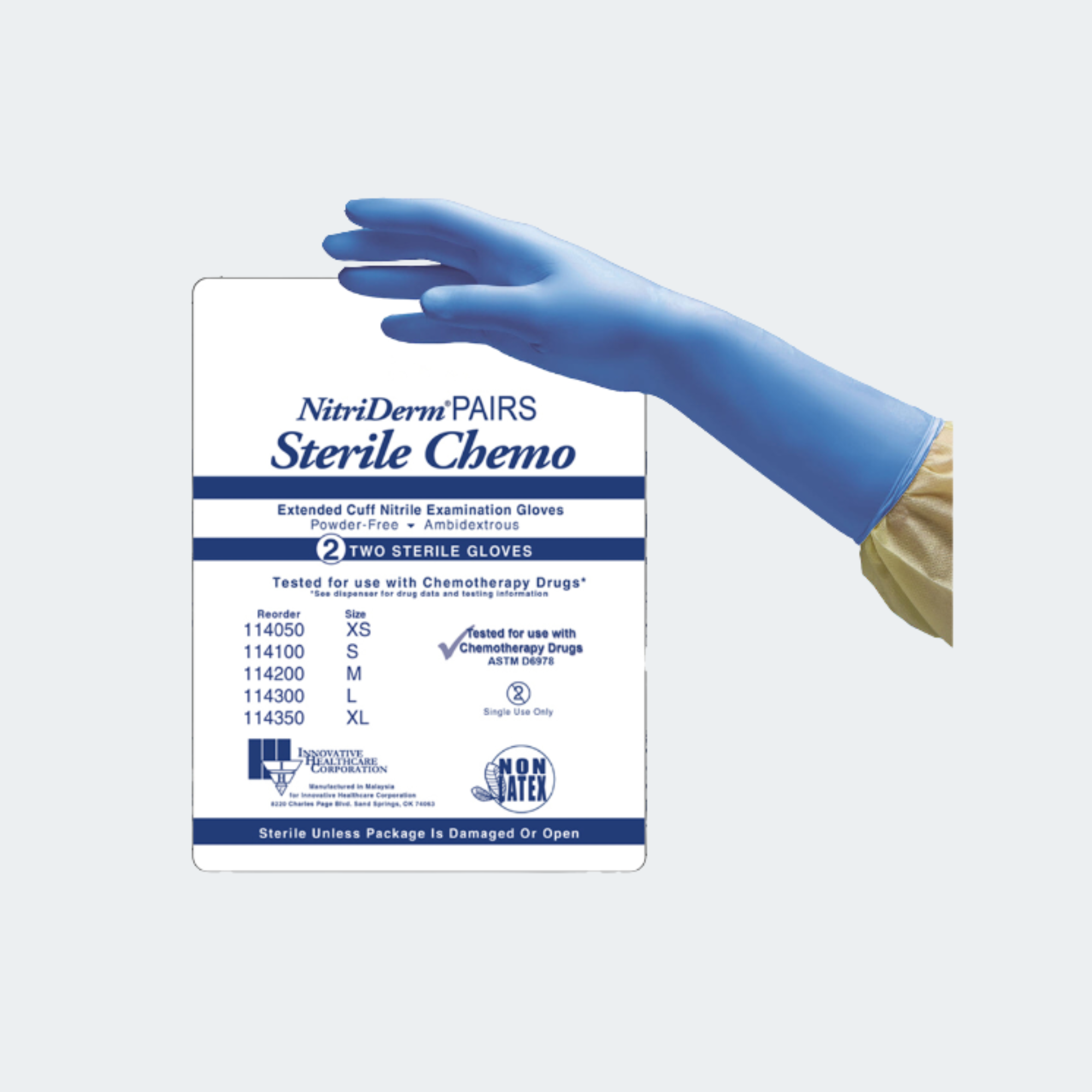 Exam Glove NitriDerm® EC Medium Sterile Pair Nitrile Extended Cuff Length Smooth Blue Chemo Tested