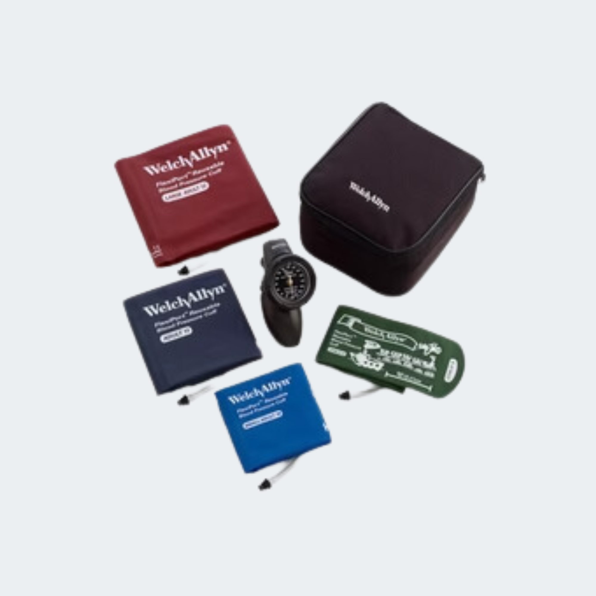 Hand Aneroid Sphygmomanometer with DuraShock Gear Free, Zipper Case, Pediatric Three-Cuff Kit: Size Child (Print), Size Infant and Size Newborn Reusable (Two-Piece), 1-Tube Cuffs 