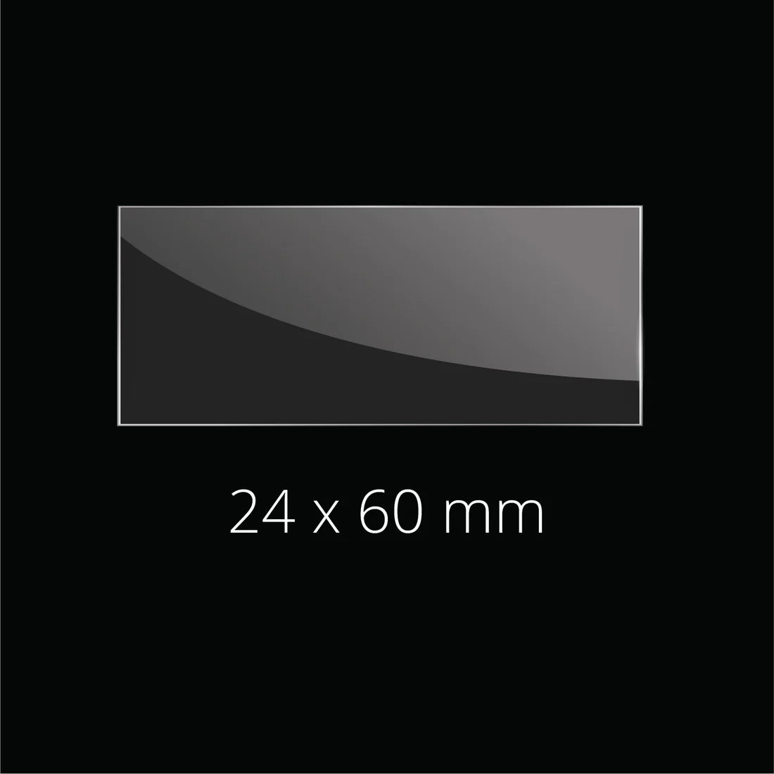 Rectangular glass panel with dimensions 24 x 60 mm on a black background