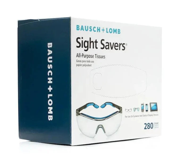 Box of Bausch + Lomb Sight Savers All-Purpose Tissues on a white background