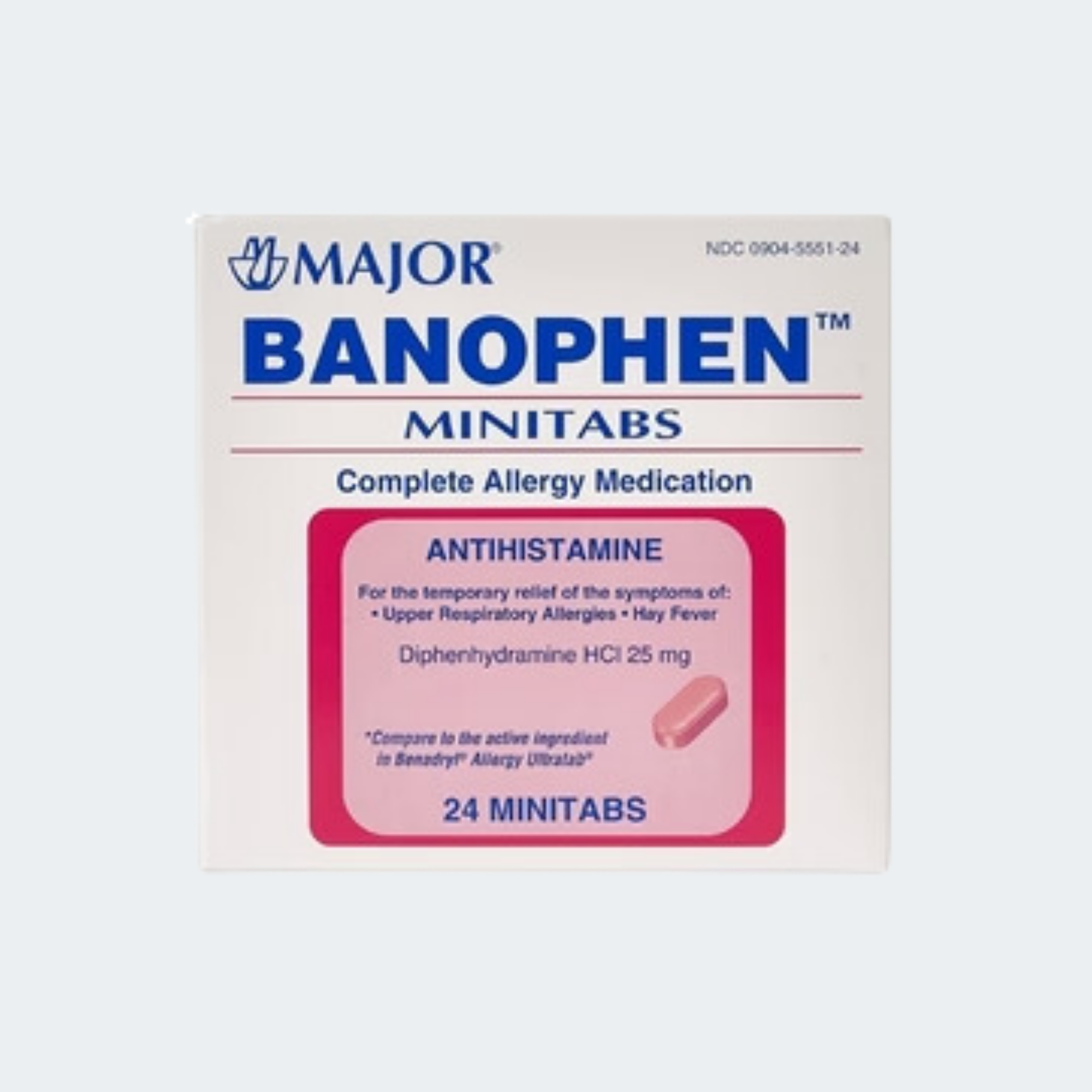 Major Banophen Allergy Relief Antihistamine Capsules, 25mg