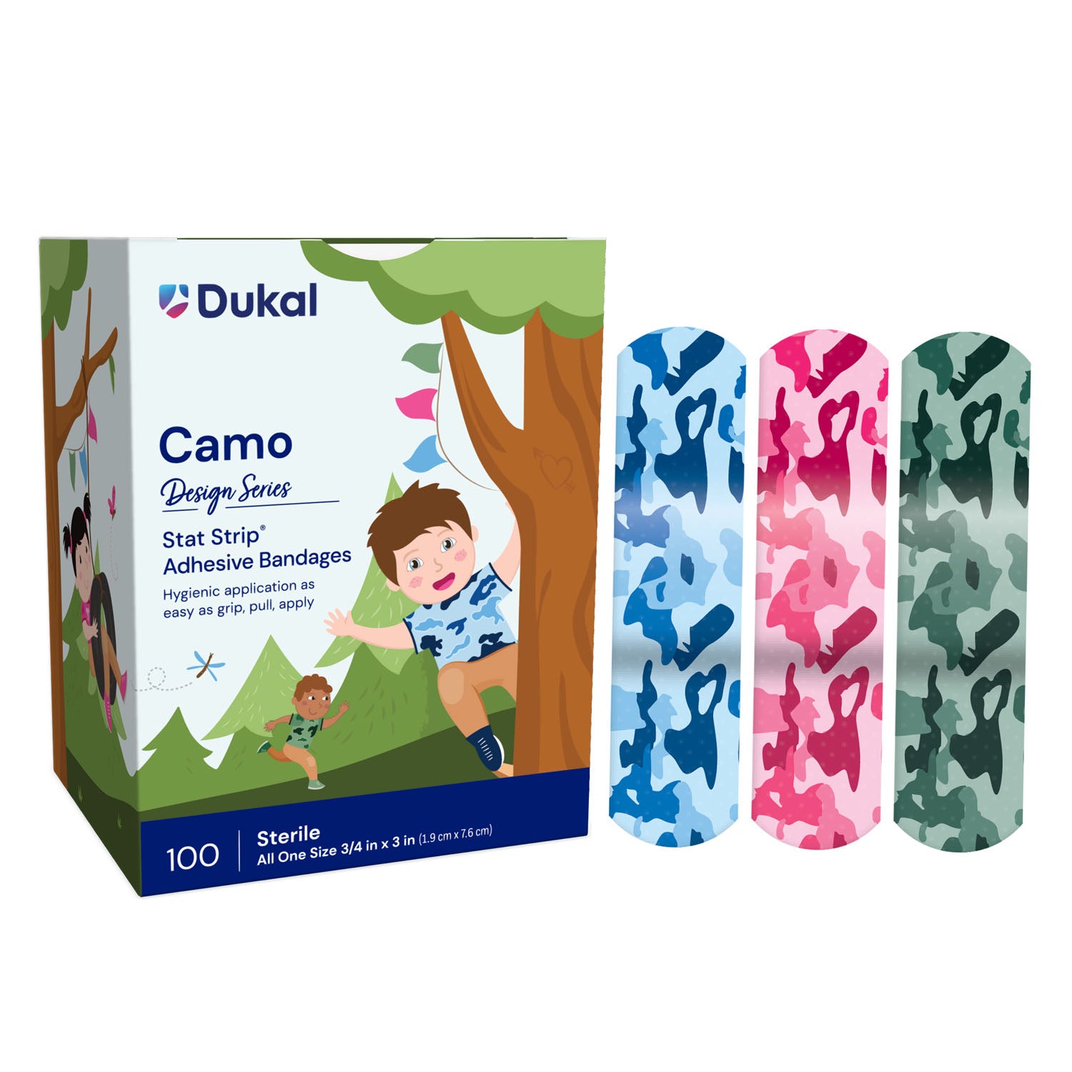 Band-Aid, Stat Strip, Pink & Blue Camouflage, ¾"x3" (100/BX)
