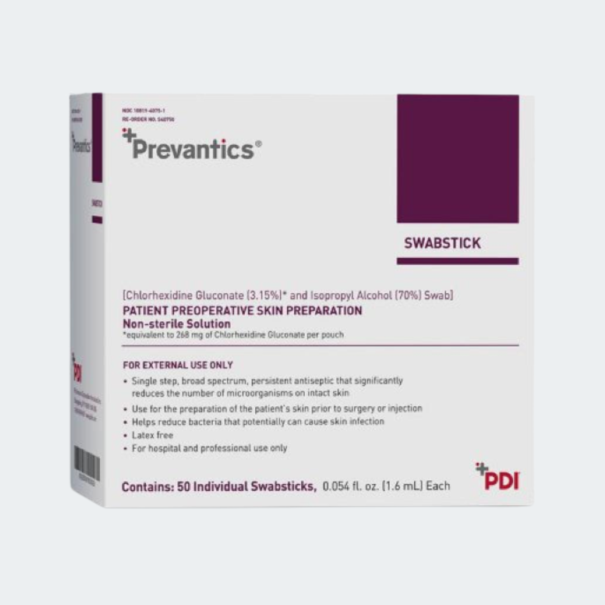 PDI Prevantics Chlorascrub Swabstick 1.75"x6.5" 50/BX