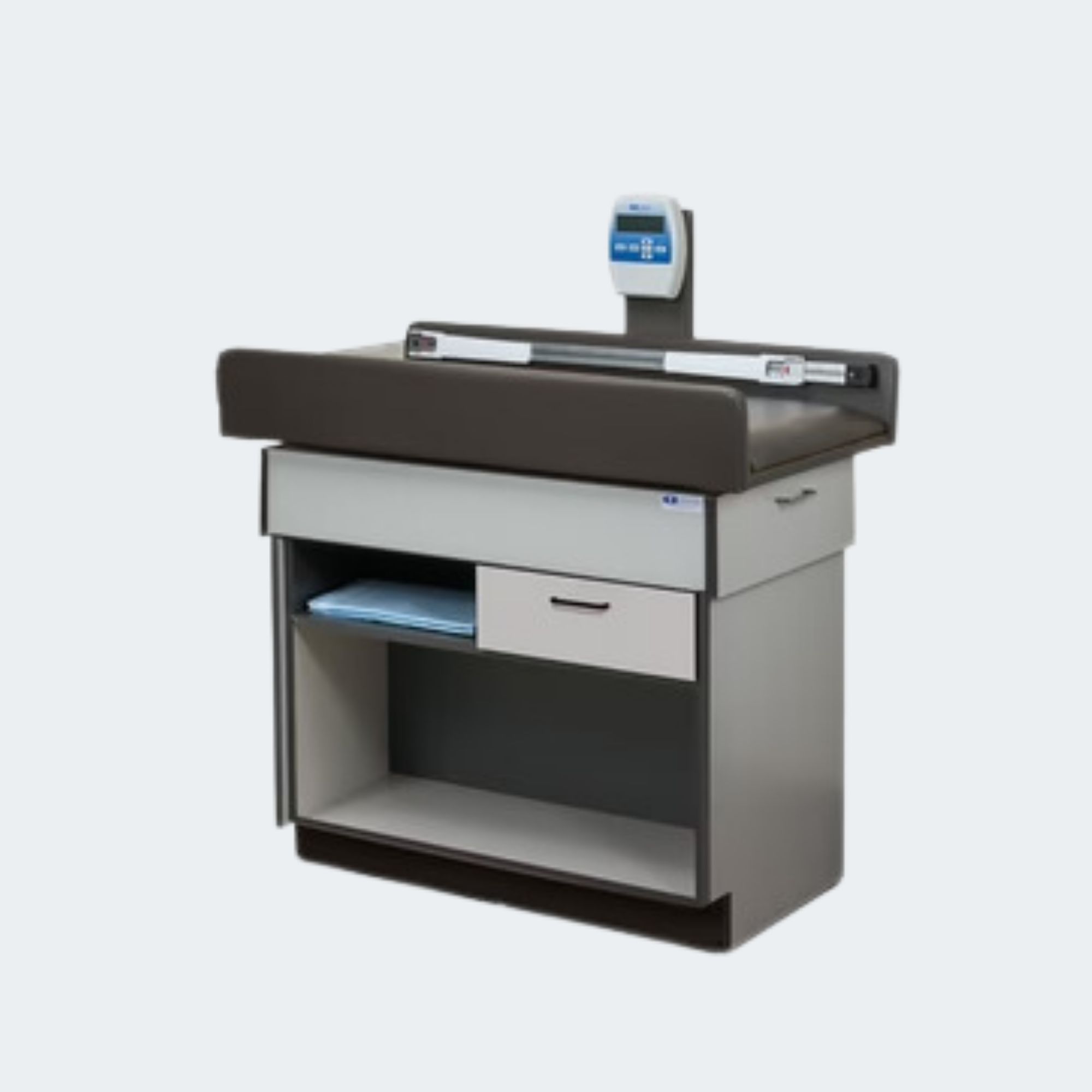 Pediatric Scale/Treatment Table, Open storage areas plus one drawer