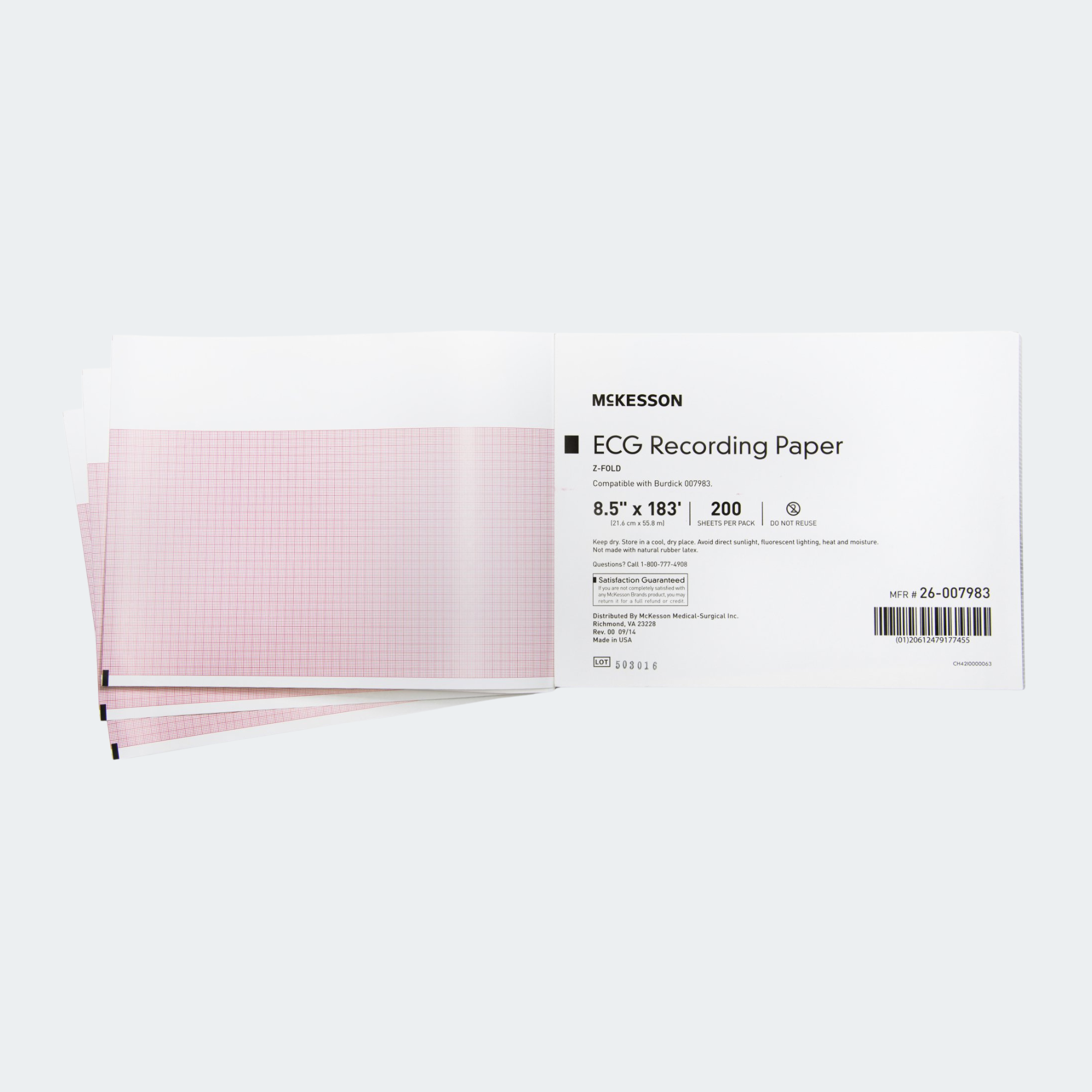 Recording Chart Paper McKesson Z-Fold Red Grid 200/PK