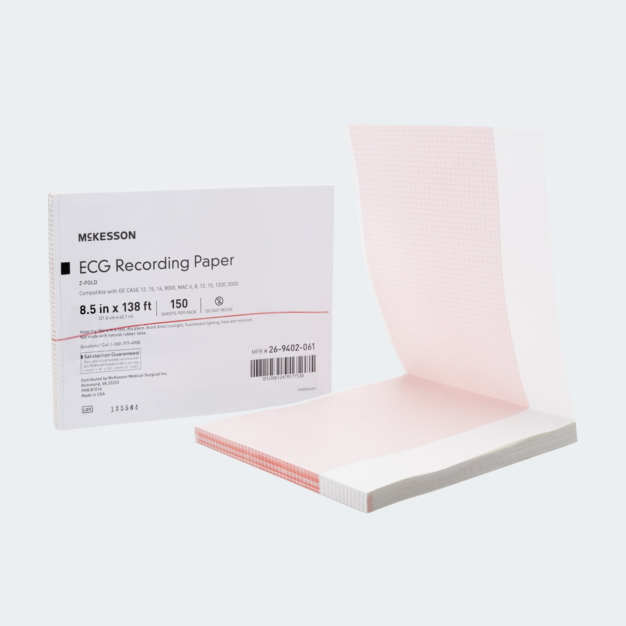 Recording Chart Paper McKesson Z-Fold Red Grid SKU: 26-9402-061, 150 Sheets per Pack