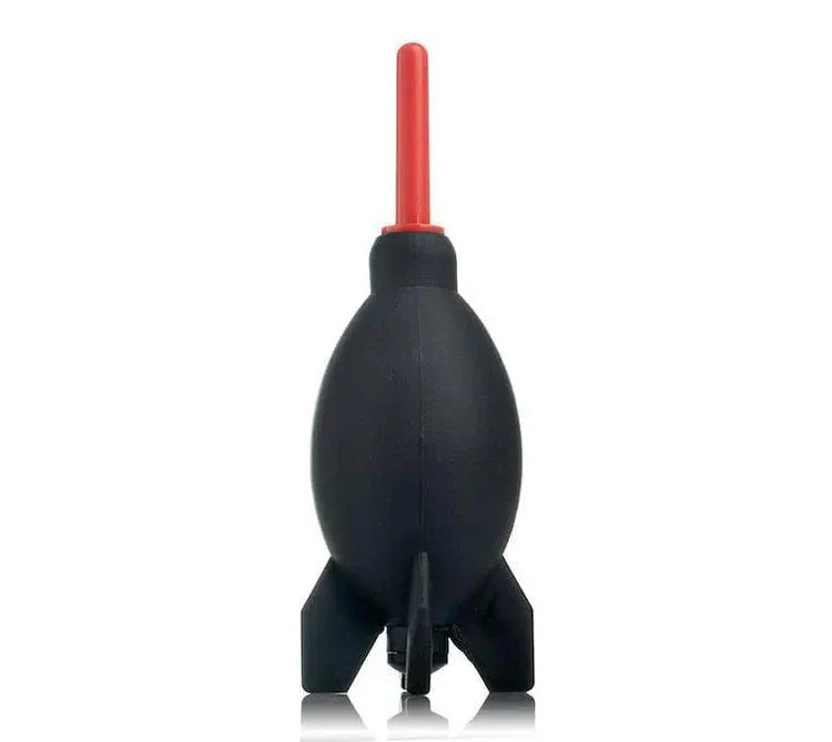 Black air blower with a red nozzle on a white background