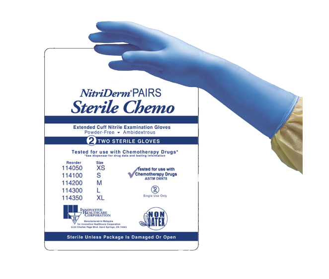 Exam Glove NitriDerm® EC Medium Sterile Pair Nitrile Extended Cuff Length Smooth Blue Chemo Tested