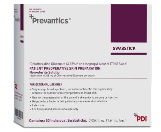 PDI Prevantics Chlorascrub Swabstick 1.75"x6.5" 50/BX