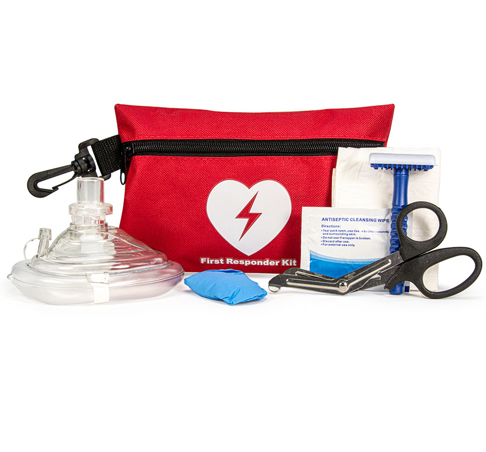 CPR/AED Rescue Kit with CPR Mask in Red Nylon Pouch SKU: AMP1023
