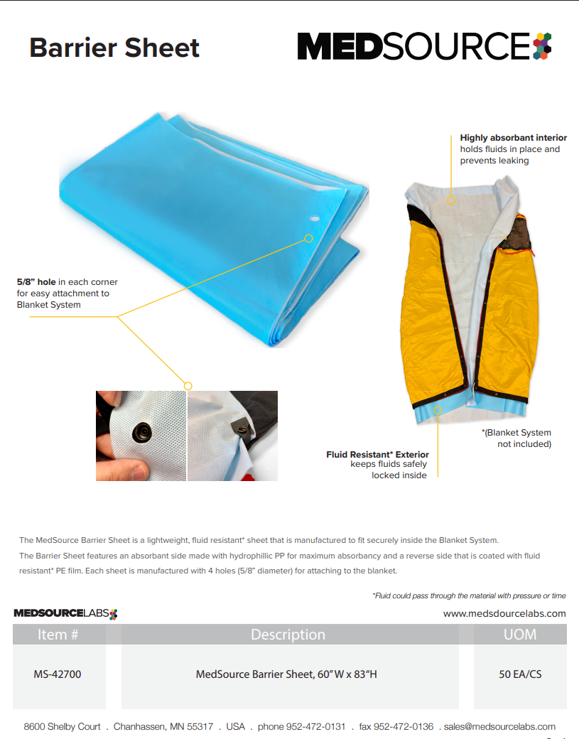 Barrier Sheet, Blue, 60"x 83", 50EA/CA