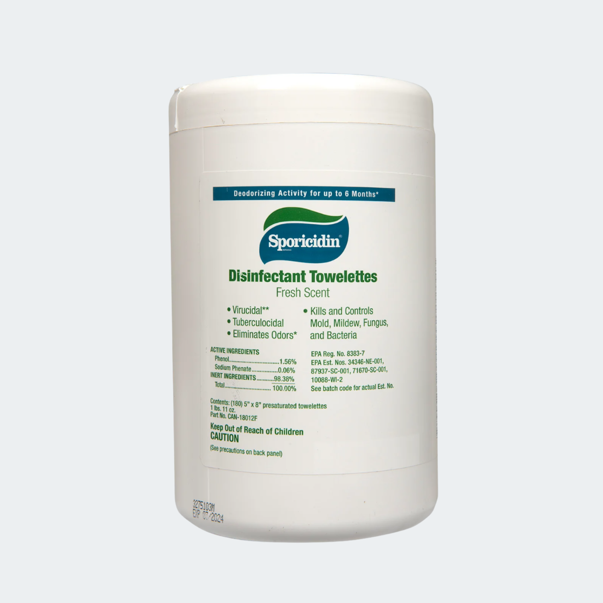 Sporicidin® Disinfectant Wipes and Towelettes 5x8" SKU:  CAN-18012F