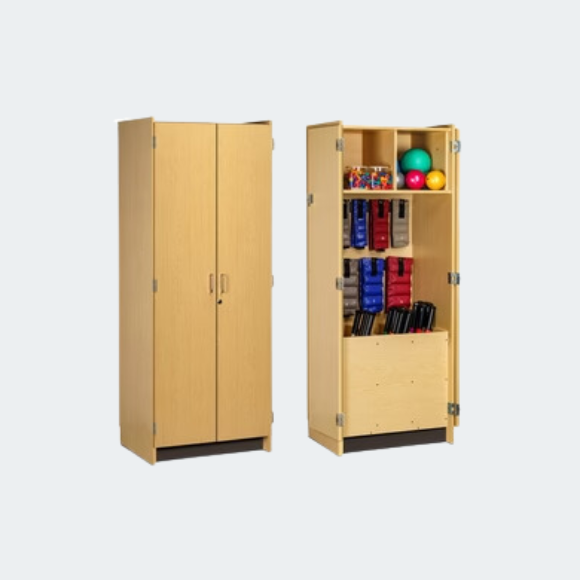Tall, Physical Therapy Cabinet with Weight Bar Storage
