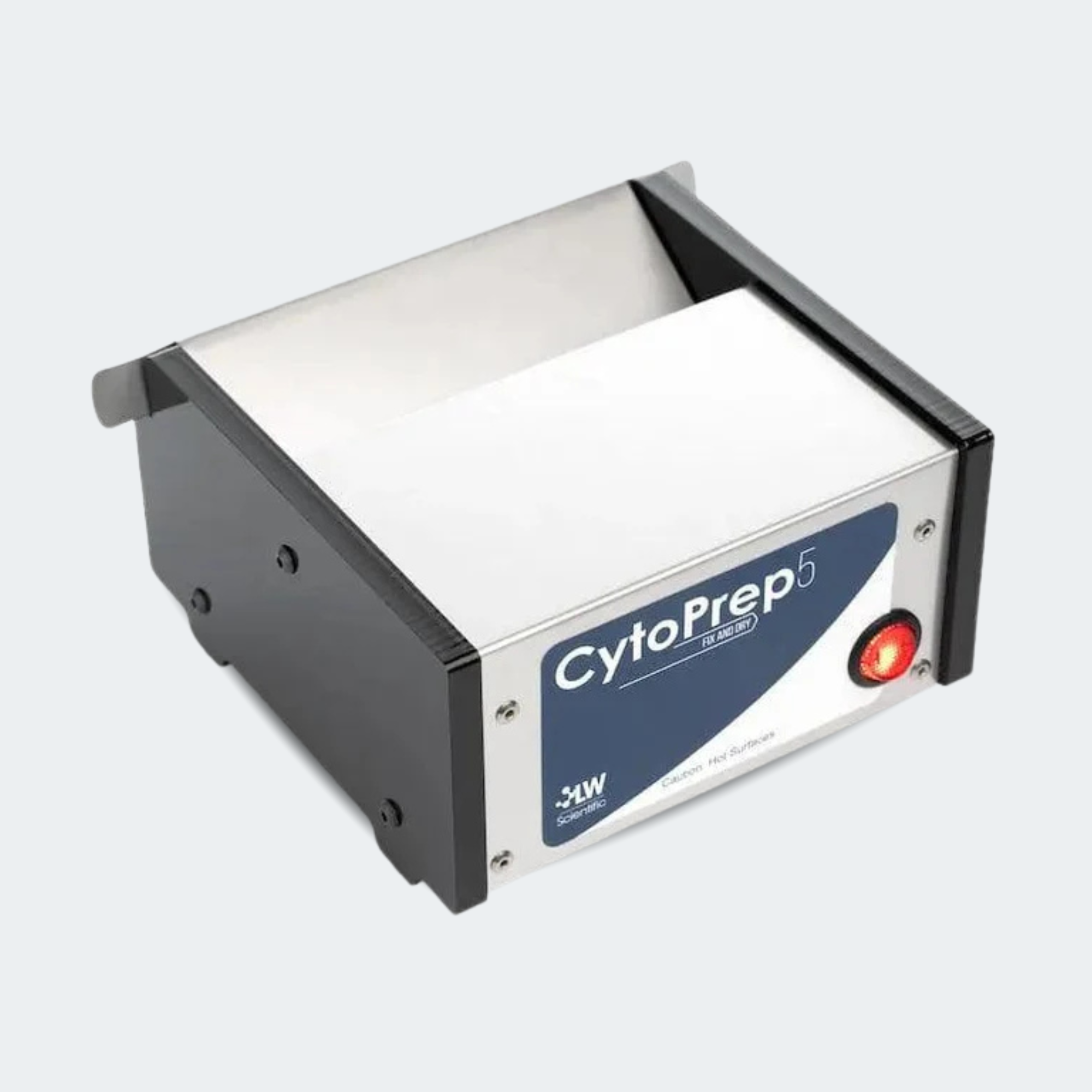 A CytoPrep5 30W electroporation device with a white and dark gray metallic body, featuring a blue and white front label and a red power switch.
