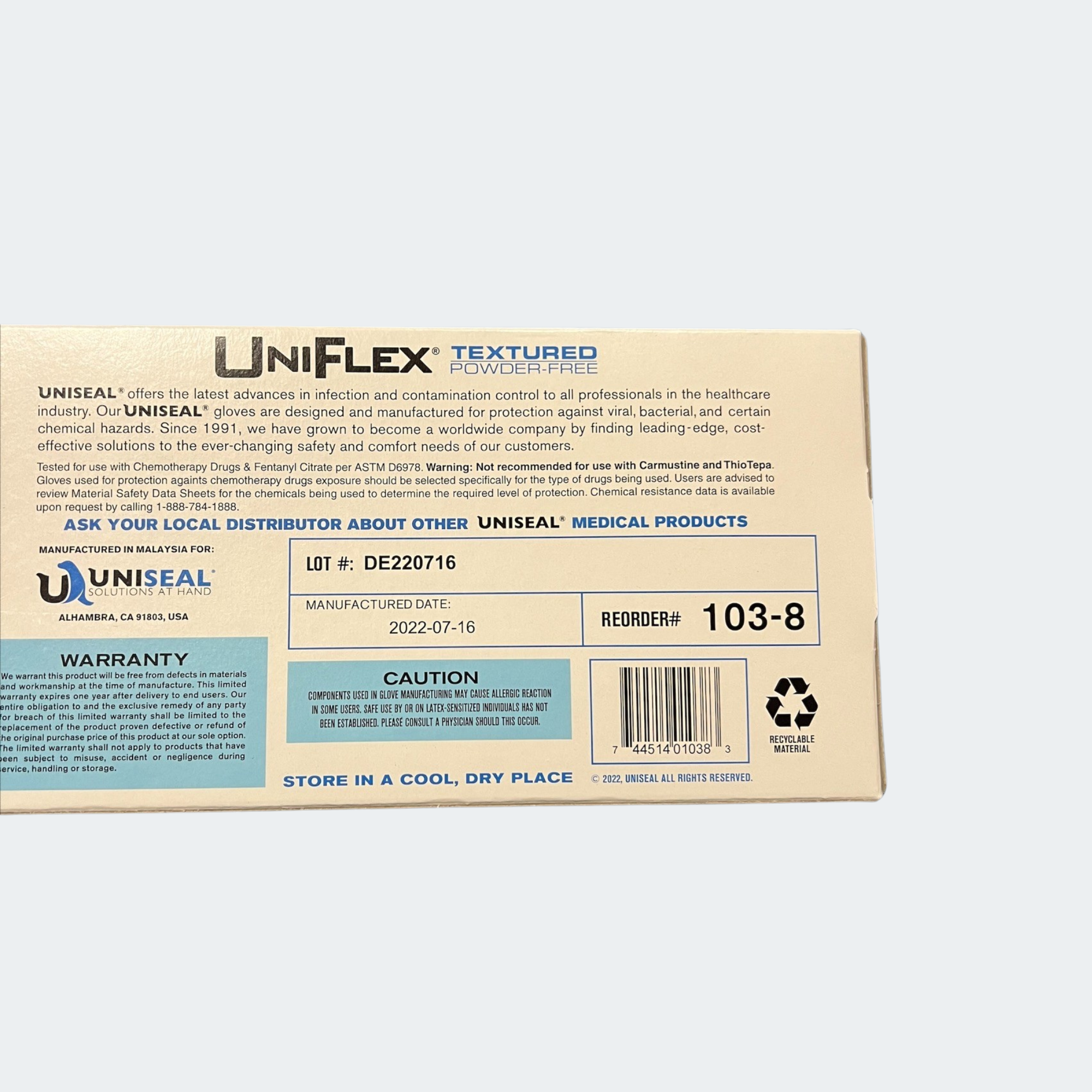 Uniseal UniFlex Nitrile PF Textured Gloves Large 4mil (1000/CA)