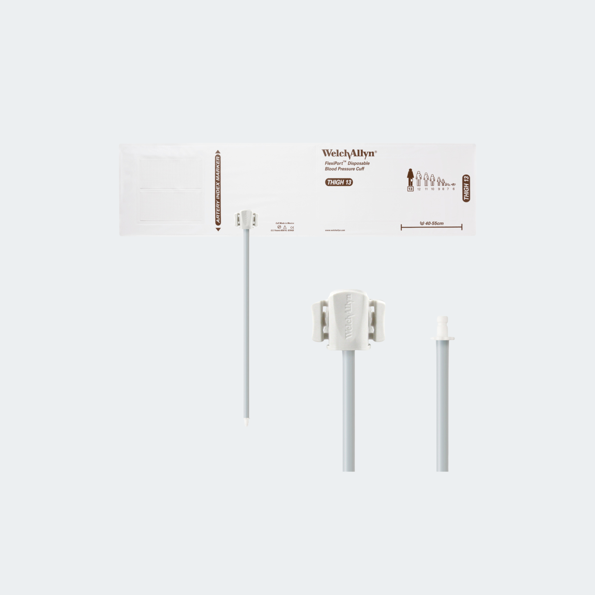 Welch Allyn FlexiPort Blood Pressure Cuff; Size-13 Thigh, Soft Disposable, 1-Tube, Male Bayonet (#5082-184) Connector; Qty. 20