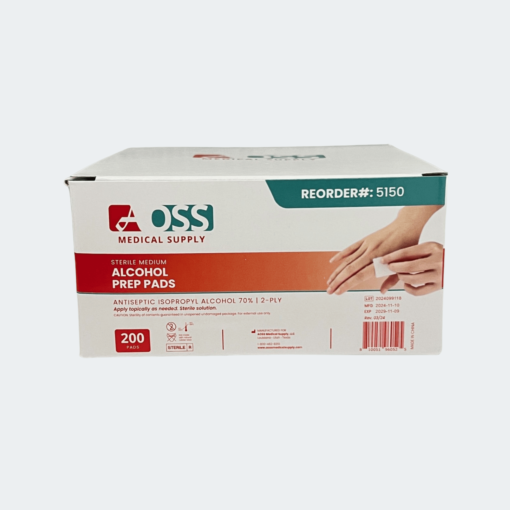 Alcohol PrepPads Sterile Medium 200EA/BX, 3BX