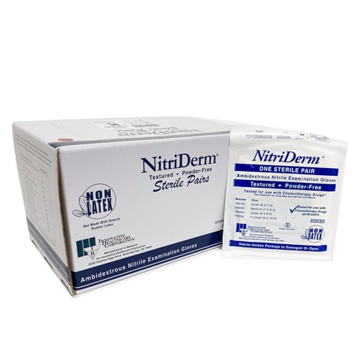 Gloves, Exam, Medium, Nitrile, Chemo Tested, Sterile, PF, Pairs, 50 pr/bx, 4 bx/cs