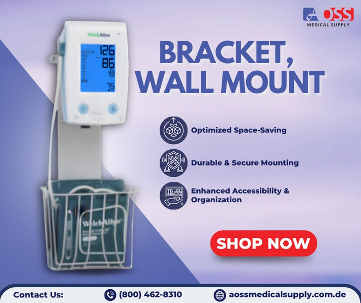 Wall-mounted medical device with OSSI Medical Supply branding and features listed.