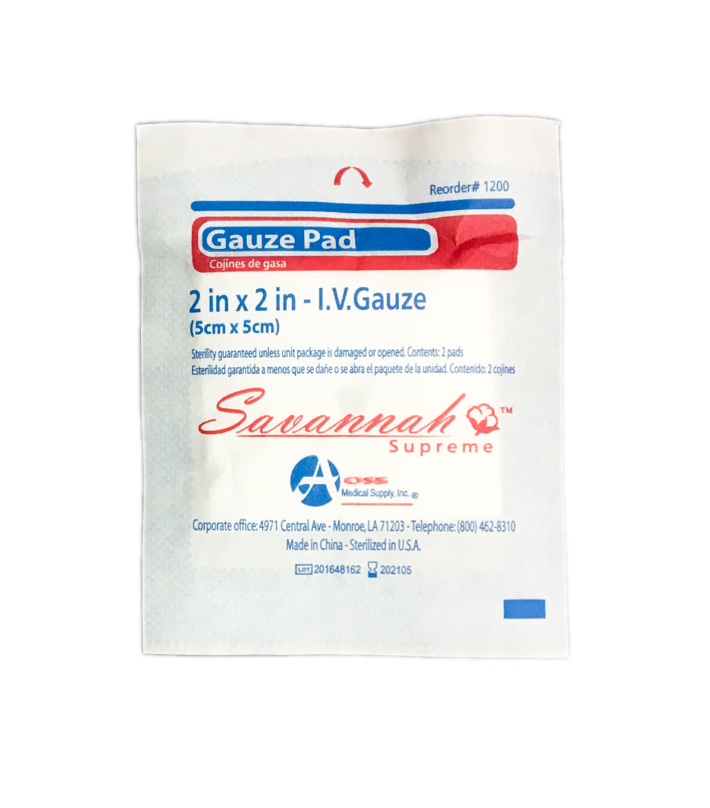 AOSS IV Gauze Drain Dressing 2&quot;x 2&quot; 6-Ply - STERILEAOSS Medical SupplyIV GauzeAOSS Medical Supply