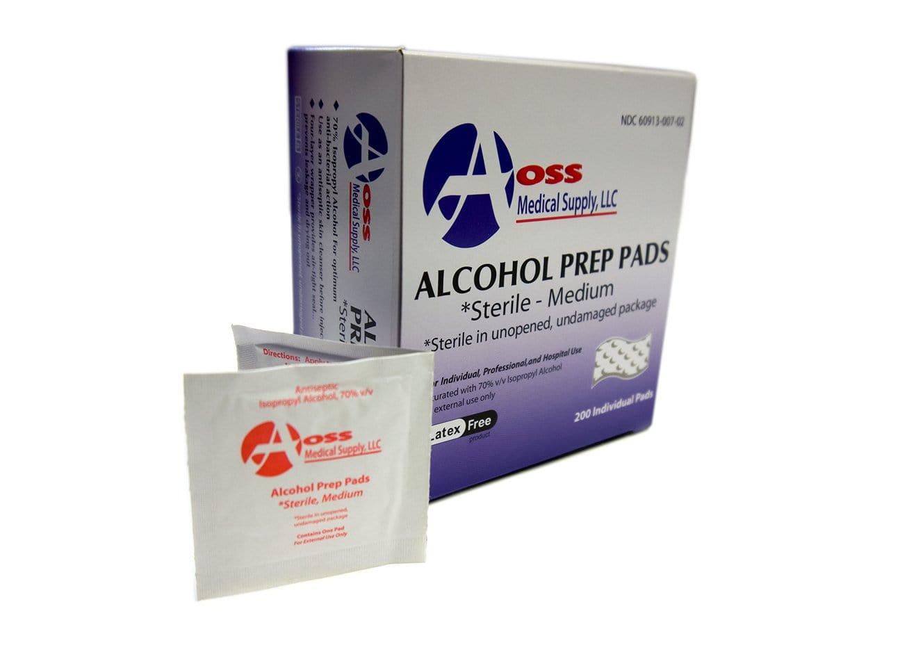 Alcohol Prep Pad AOSS Isopropyl Alcohol, 70% Individual Packet Medium SterileAOSS Medical SupplyAlcohol Prep PadAOSS Medical Supply