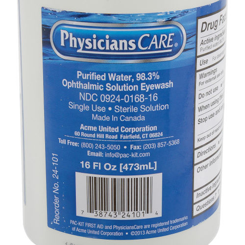PhysiciansCARE&reg; 16 oz. Sterile Solution Emergency Eye Wash Station Refill BottleAOSS Medical SupplyEye WashAOSS Medical Supply